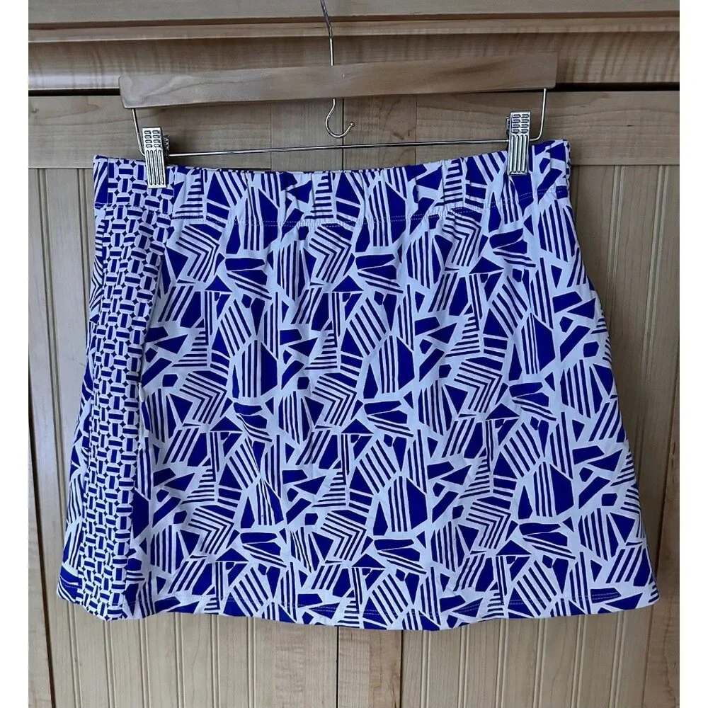 J. McLaughlin Skort Women White Blue Geometric Print Golf Pickleball Preppy Sz L